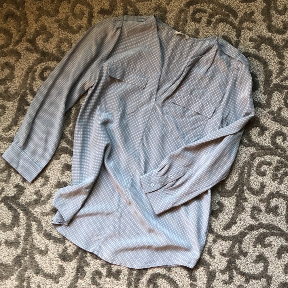 Silk Joie tunic blouse Medium blue grey